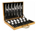 High Quality Stainless Steel 24 Piece Cutlery Set in a Golden Gift Box - Silver