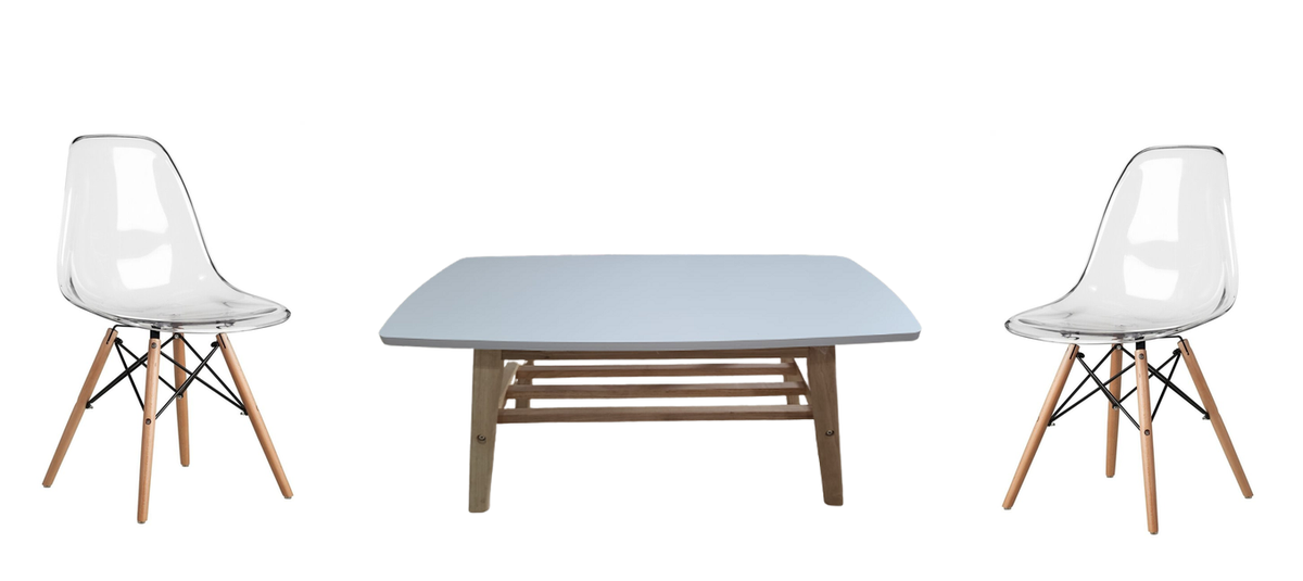 Modern Wooden Table And 2 Clear Wooden Leg Chairs