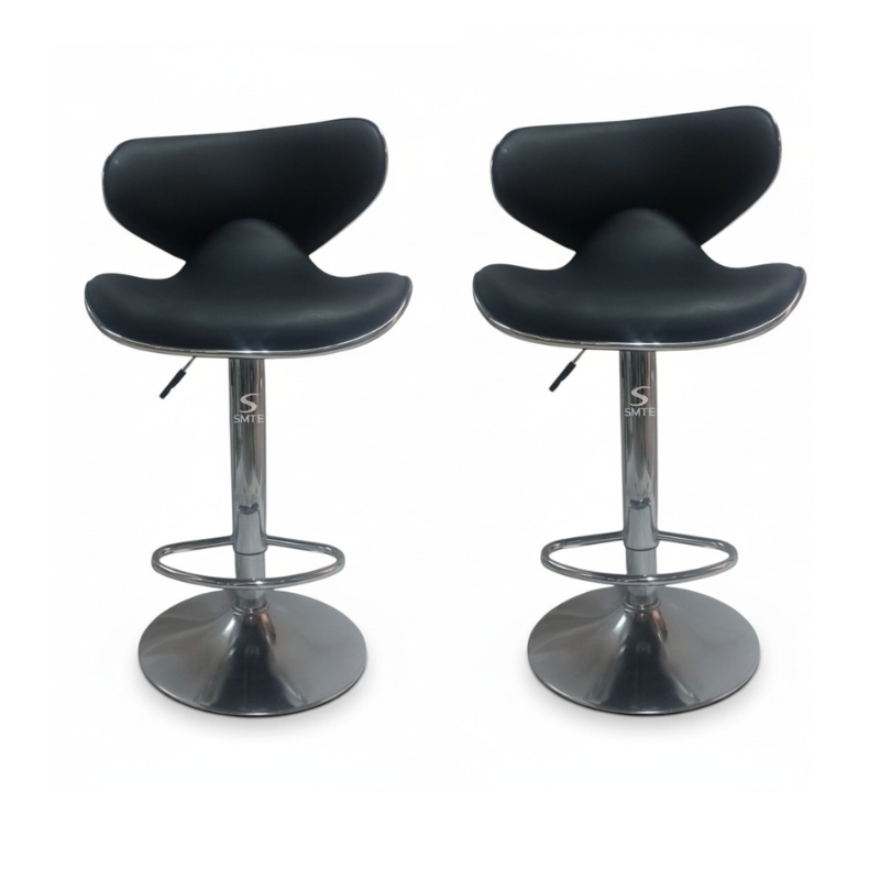 SMTE - Modern Swivel Bar Stools - Black/Silver - Set of 2