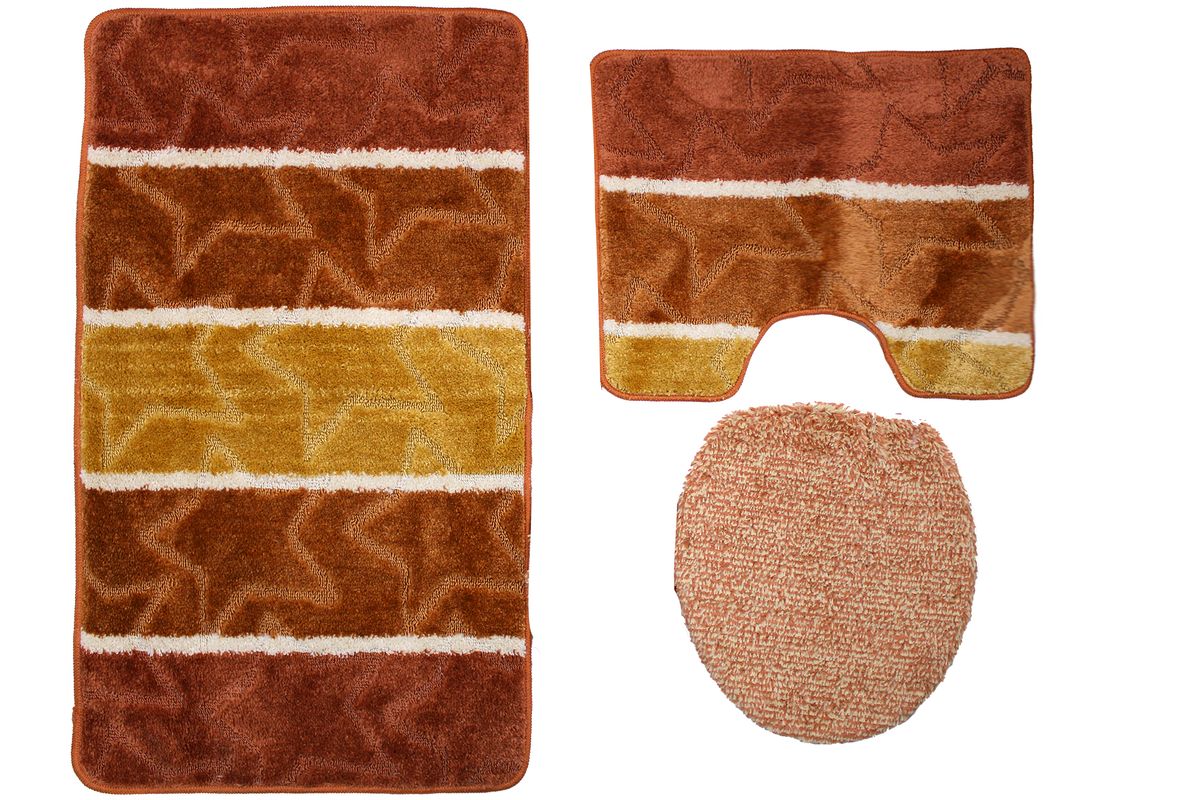 60x100cm 3 Piece Striped Non-Slip Turkish Toilet Mat & Cover Set P/O/G