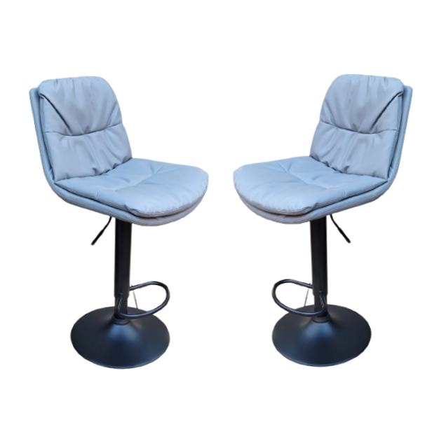 Soft Padded Perla Black Based Bar Stool - 2 Piece - Grey