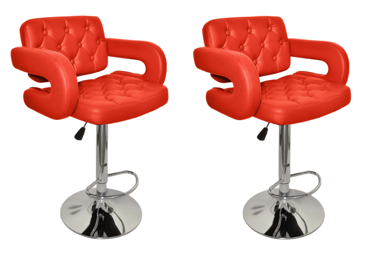 Bar / Kitchen Breakfast Stools - Set of Two - Red Colour