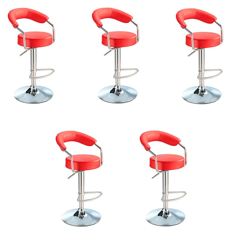 Round Arm Bar Stools - 5 Piece - Red
