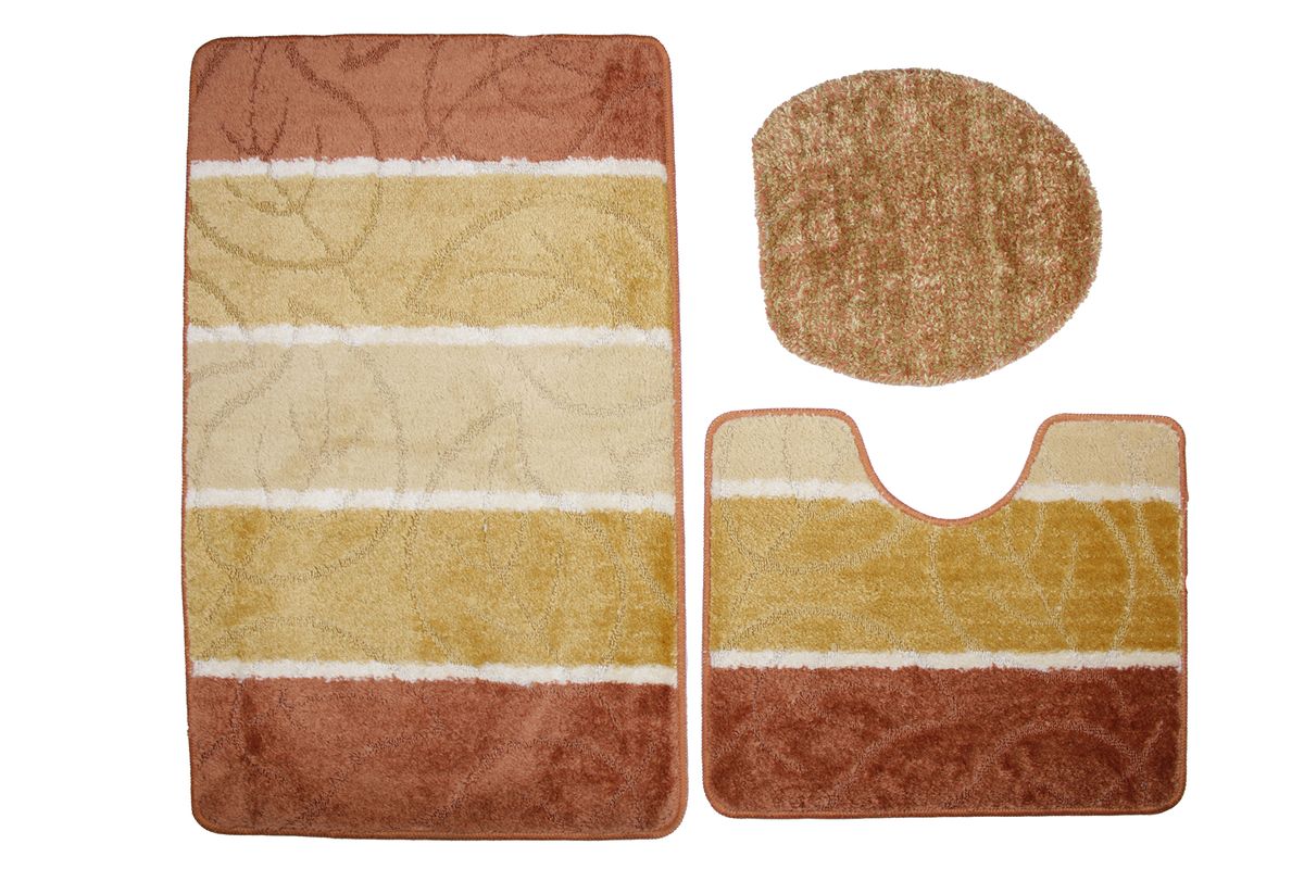 60x100cm 3 Piece Turkish Striped Toilet Mat & Cover Set with Non-Slip Under - Orange