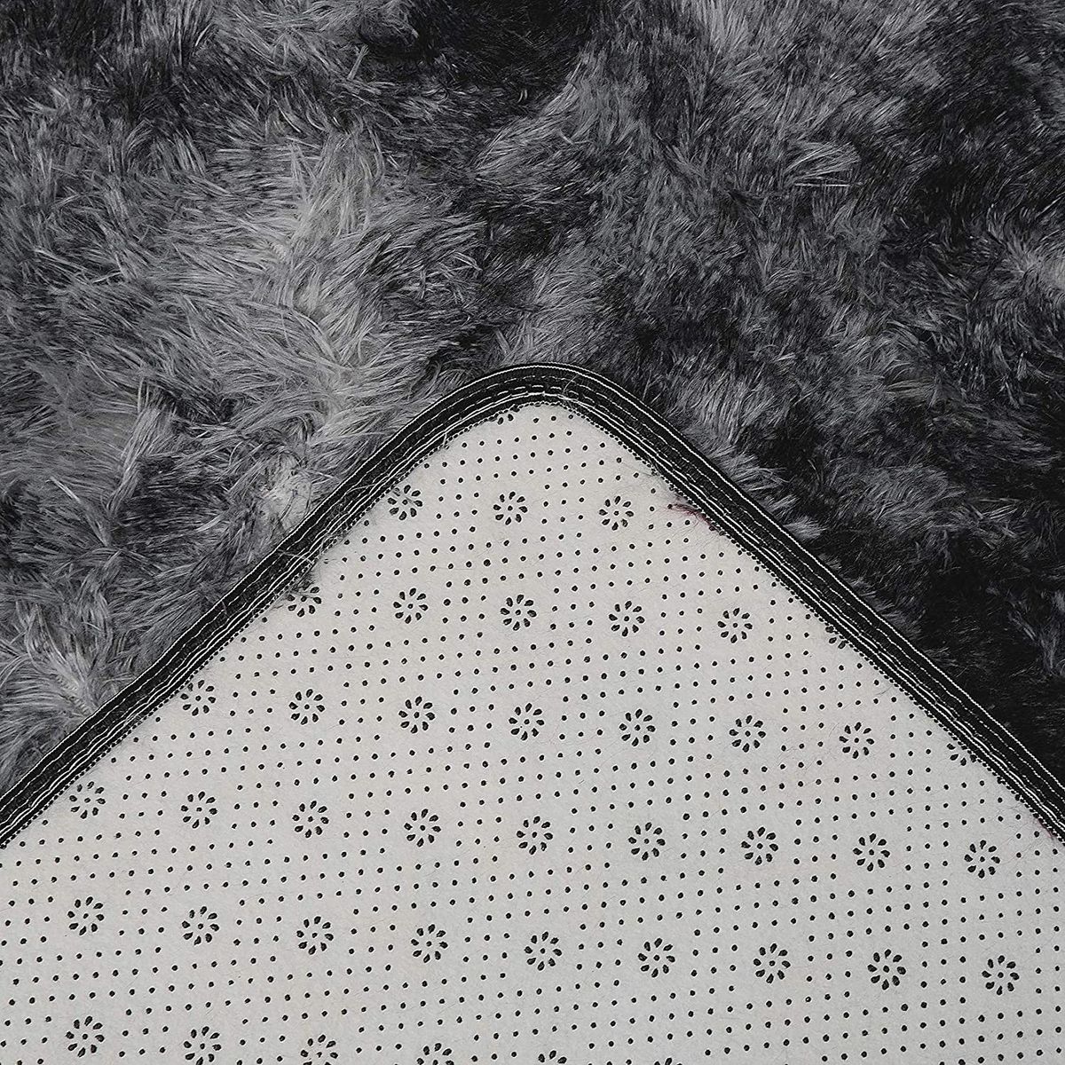 Light Rug Shaggy Fluffy Carpets -  grey &black