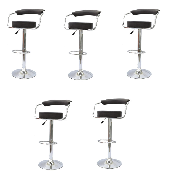 Round Arm Bar Stools - 5 Piece - Black