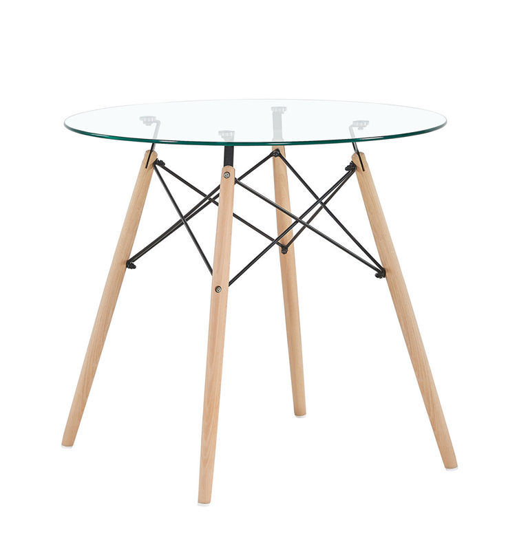 Modern Round Dining Table with Glass Top- 80cm