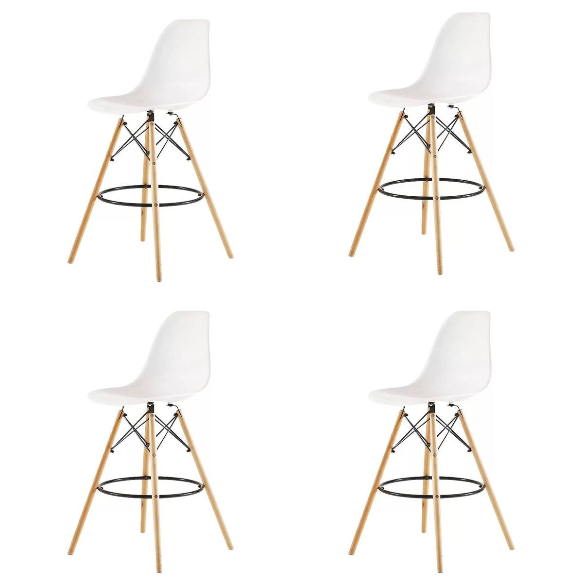 Modern Style Eiffel Chair Counter Bar Stools Set - 4 Pieces - 25.5-Inch - White
