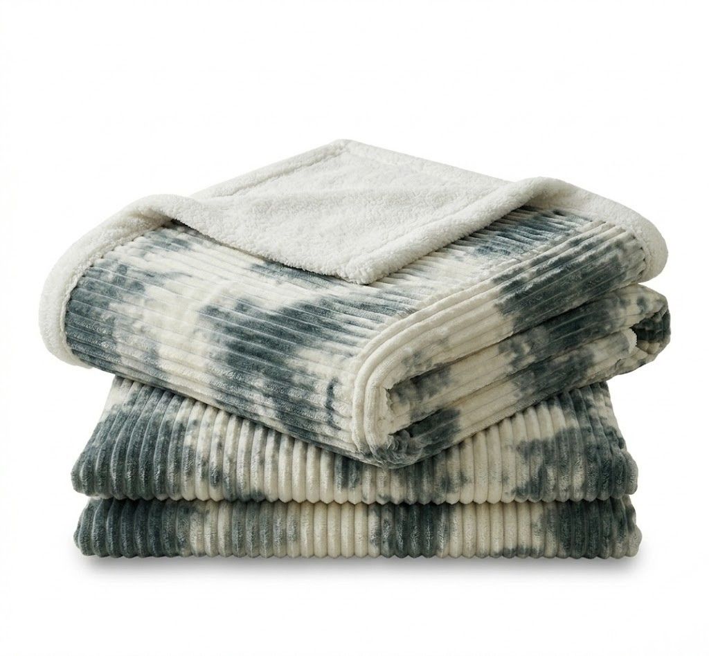 SMTE Corduroy Plush Bedding Blanket - Soft Luxury Bed Throw - Grey, White