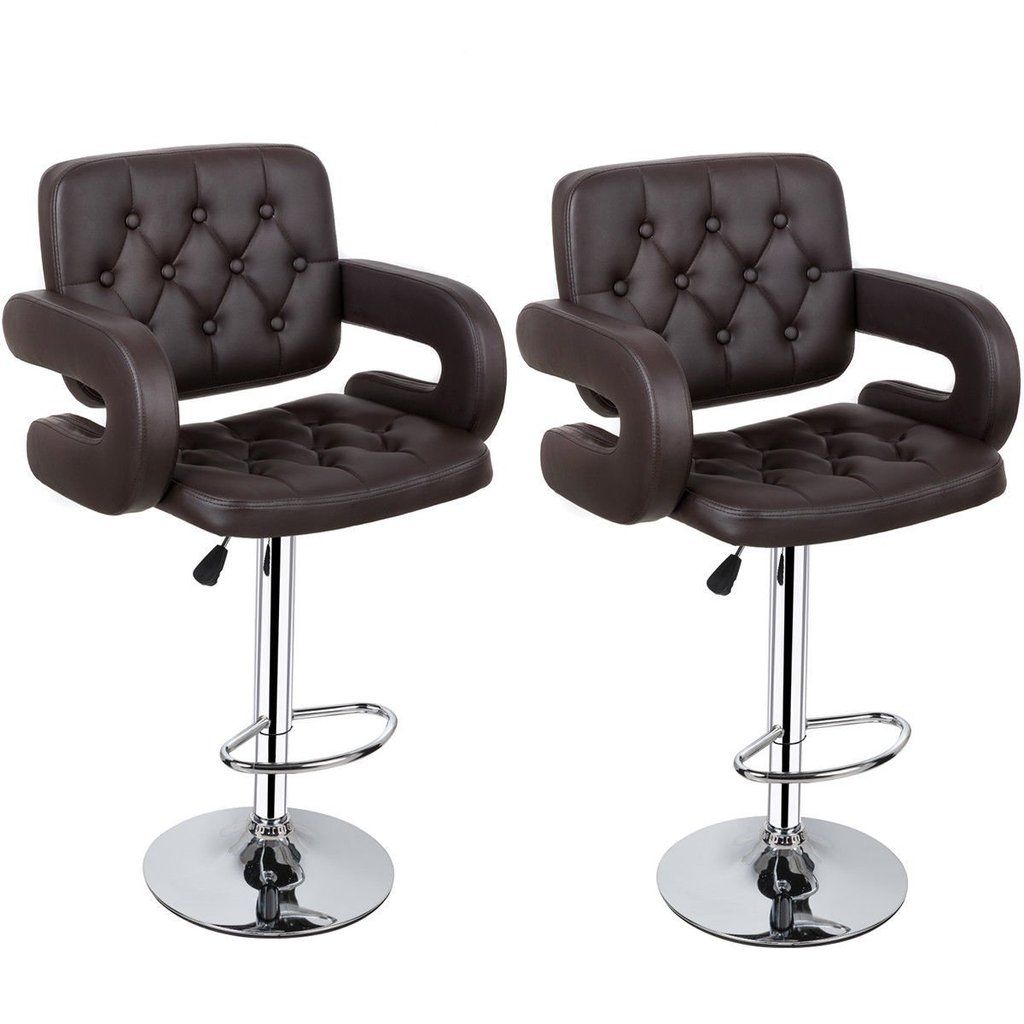 Bar Stools / Kitchen Counter Breakfast Chairs - 2 Pack - Brown