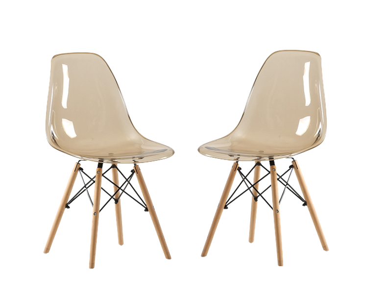 2 x Stylish Gold Transparent Wooden Leg Chairs