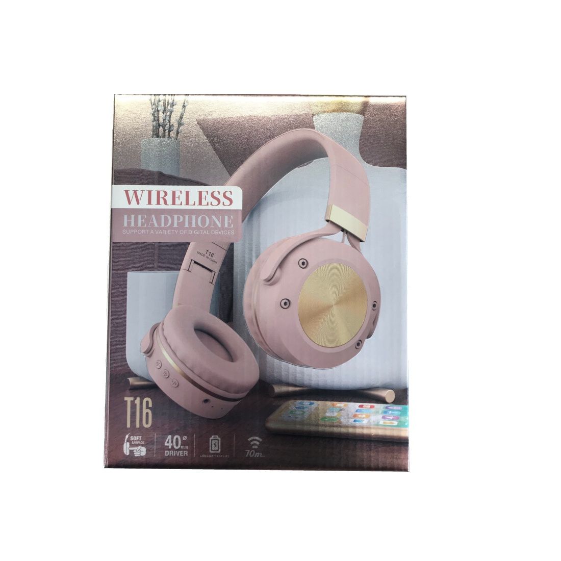 T16 Folding Wireless Headphone - Pink