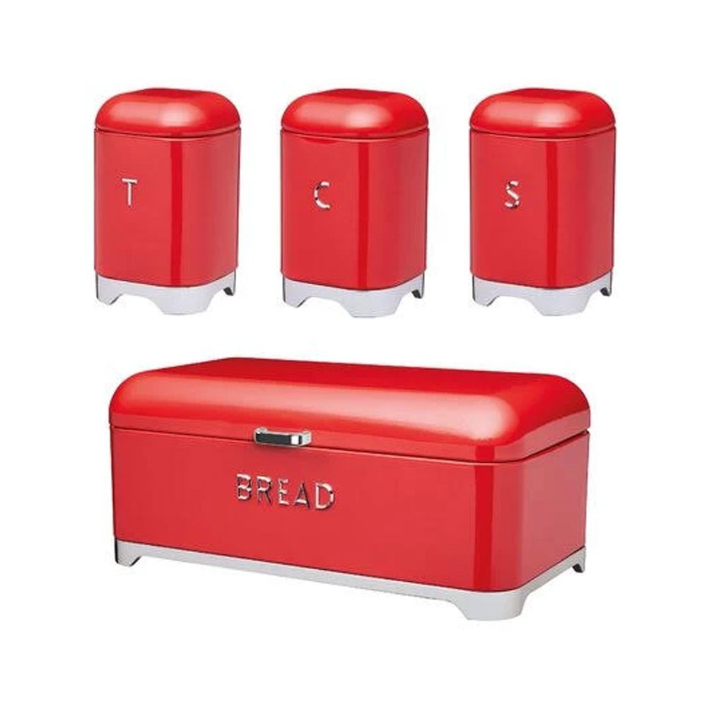 DH - Breadbin Retro Design with 3 Piece Matching Canister Set - Red