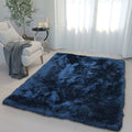 150 x 180cm Plush Two Tone Fluffy Carpet - Shaggy & Foldable Rug Navy Blue