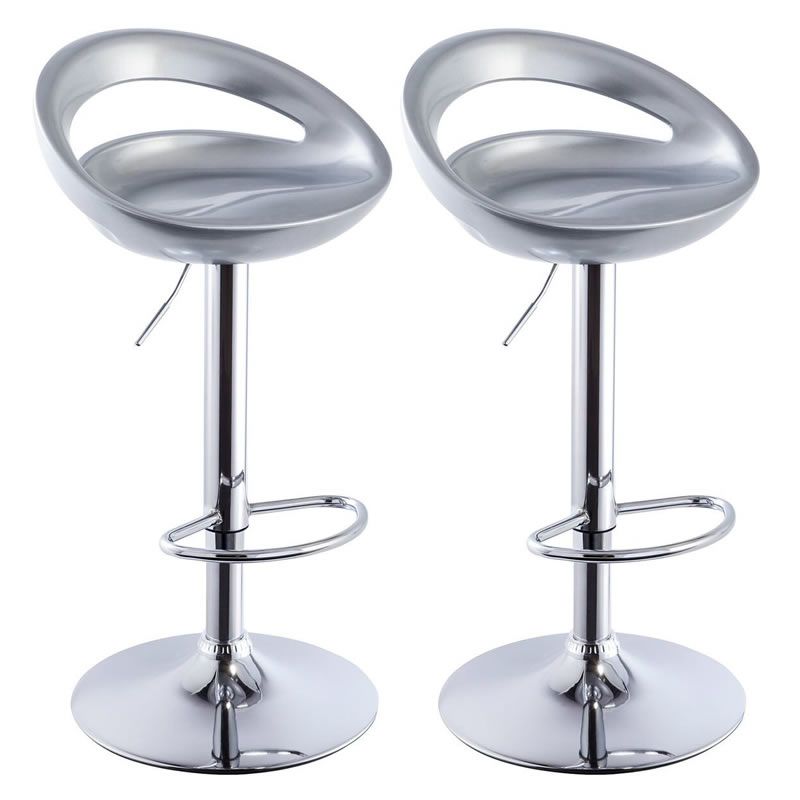 Set of 2 Modern Stylish Kitchen Breakfast Bar Stools - Silver