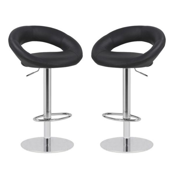 Faux Leather Swivel Cut-out Bar Stool - Set of 2 - Black
