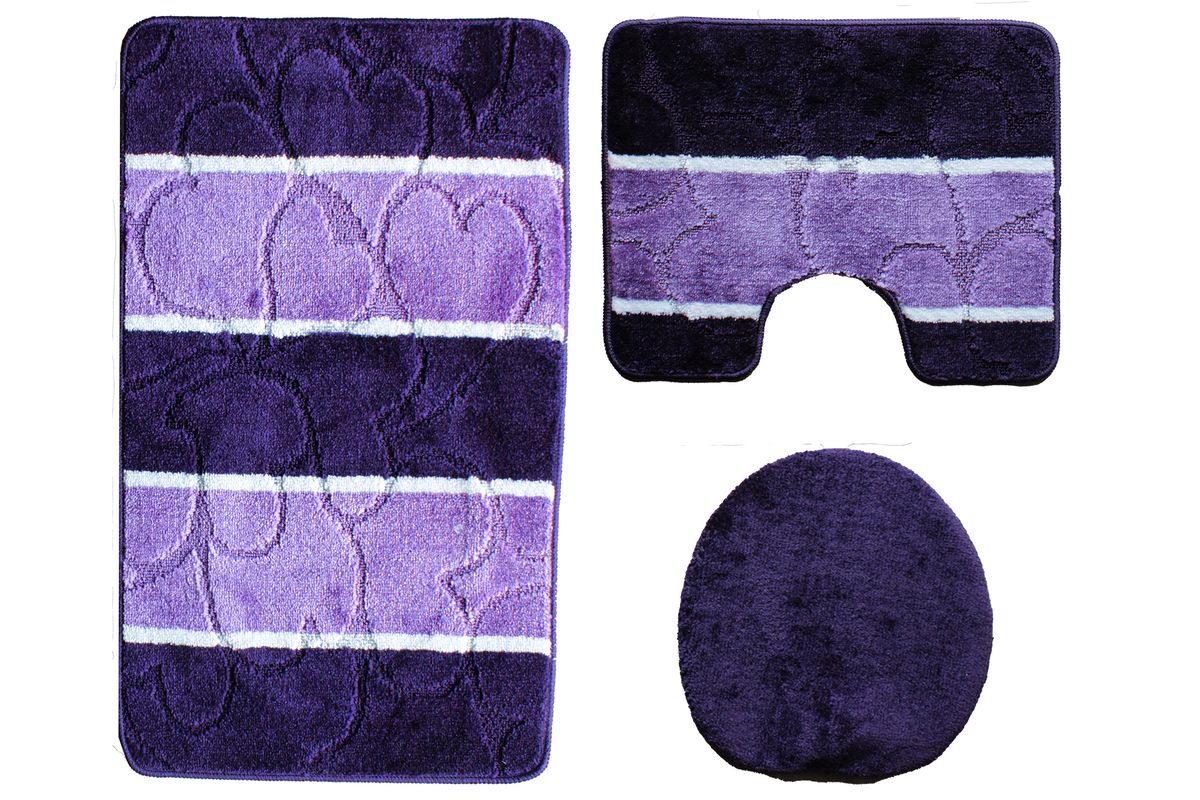 60x100cm Two Tone 3 Pcs Nonslip Turkish Toilet Cover & Mat Set Violet/Lilac