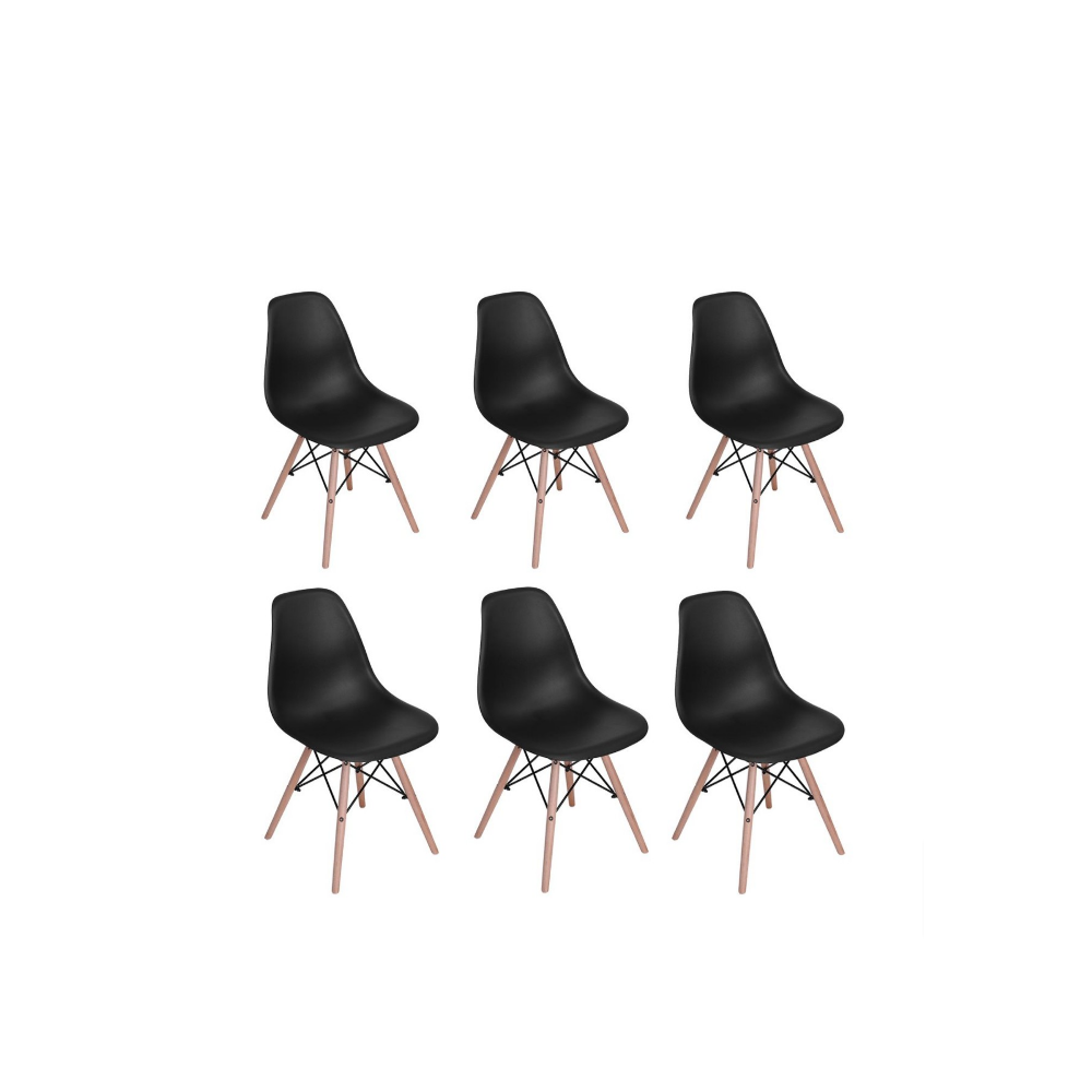 6 x Wooden Leg Dining Chairs - Black Color