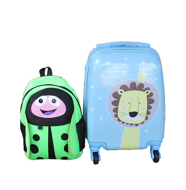 Lion Kids Suitcase & Green Ladybug Backpack Set - Travel Combo