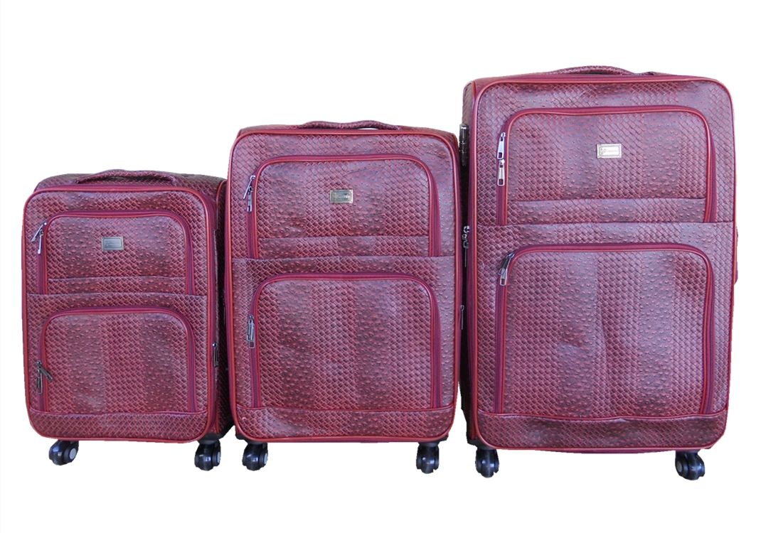 Luggage Bag Set of 3 PU Leather Travel Suitcases 28'24'22' inch - Brown - Maroon