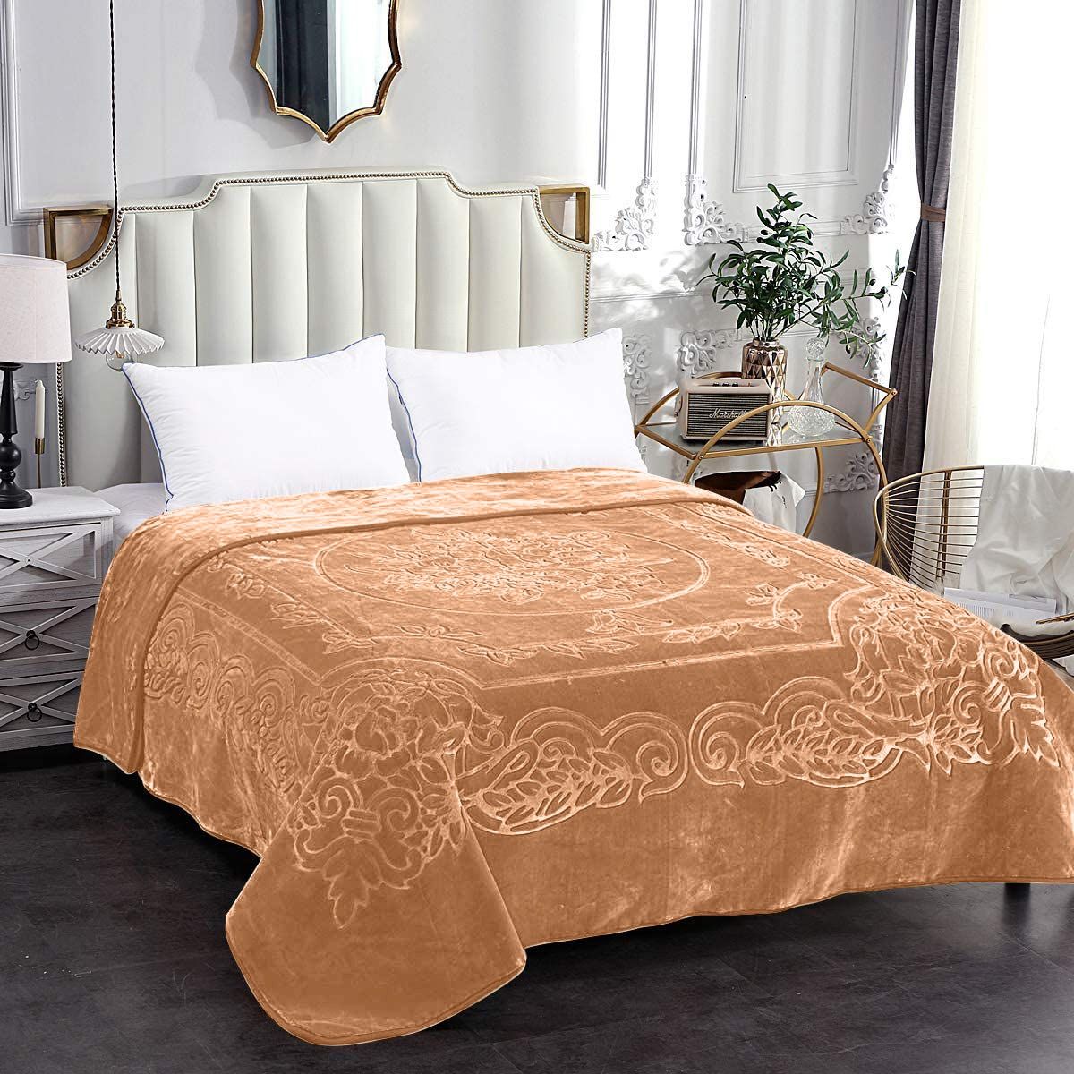 Camel - Luxury Mink Blanket 220x200cm - Warm Winter Fleece - Golden Brown