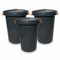 SMTE - 3 Pack 75L Heavy Duty Plastic Bins with Secure Lids & Handles - Grey