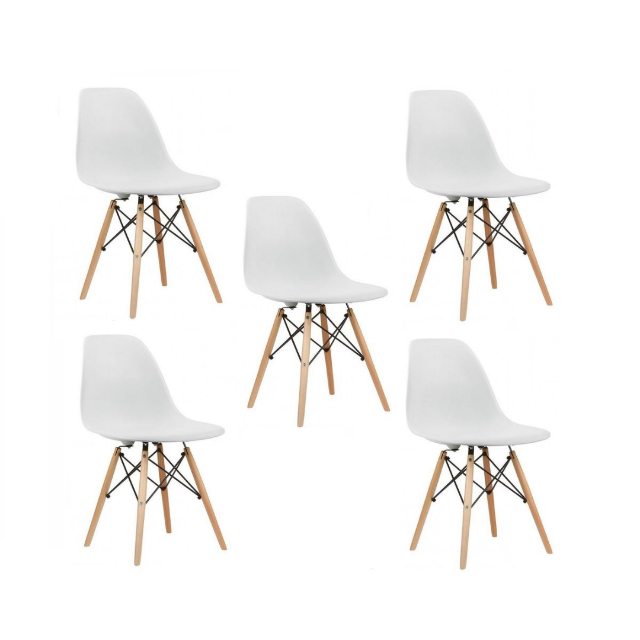 5 Piece Wooden Leg Chairs - White