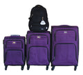 3-Piece Purple Fabric Spinner Luggage Set with Black Backpack & Panda Charm
