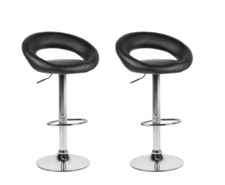 Set of 2 Faux Leather Swivel Bar Stools Black