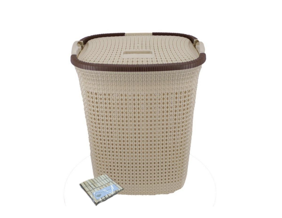 Two Tone Mesh Weave Laundry Basket & Complementary SMTE Pegs Pack - Cream