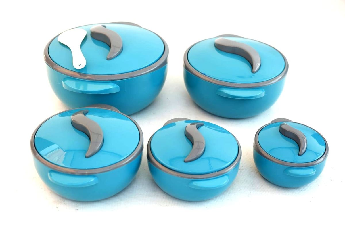 Food Warmers Thermo Containers 5 Pieces Set (500 ml to 4500 ml) - Baby blue