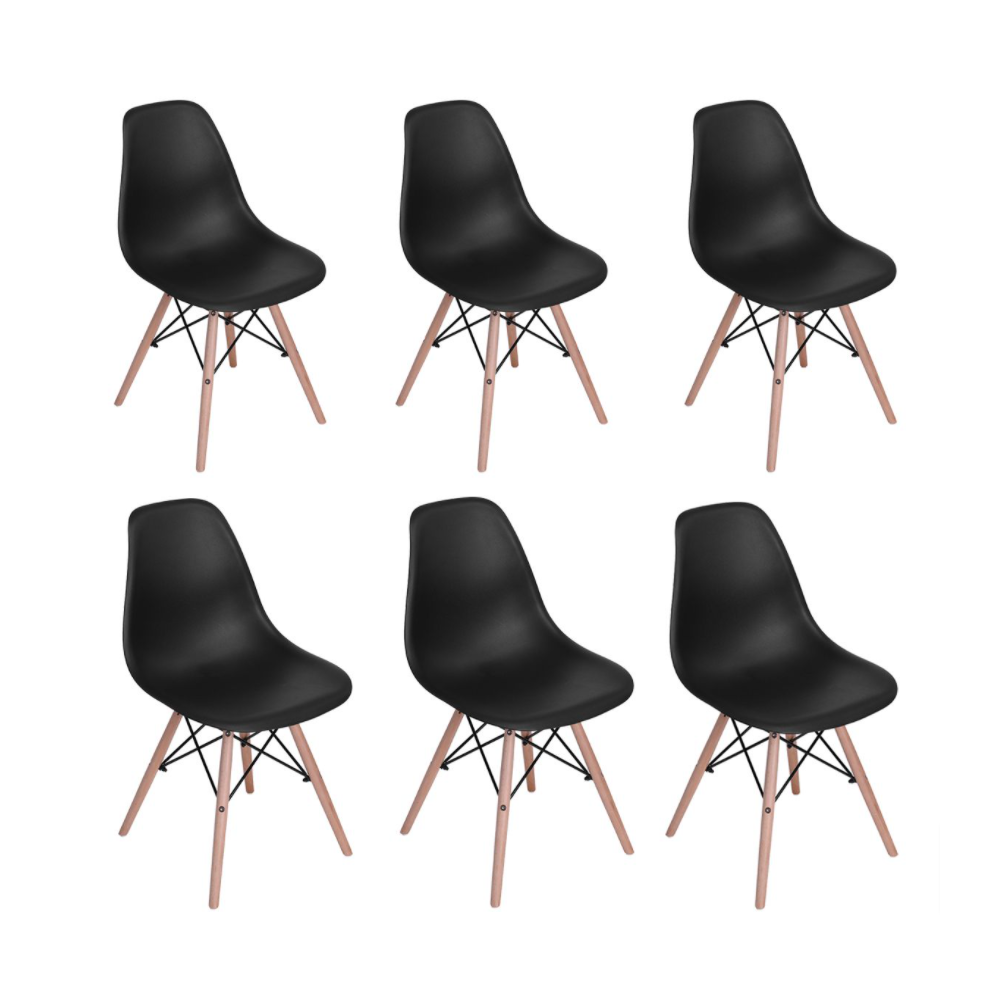 6 x Black Wooden Leg Dining Chairs