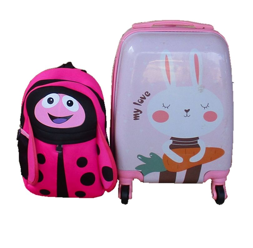 Bunny Kids Suitcase & Pink Ladybug Backpack Set - Travel Combo