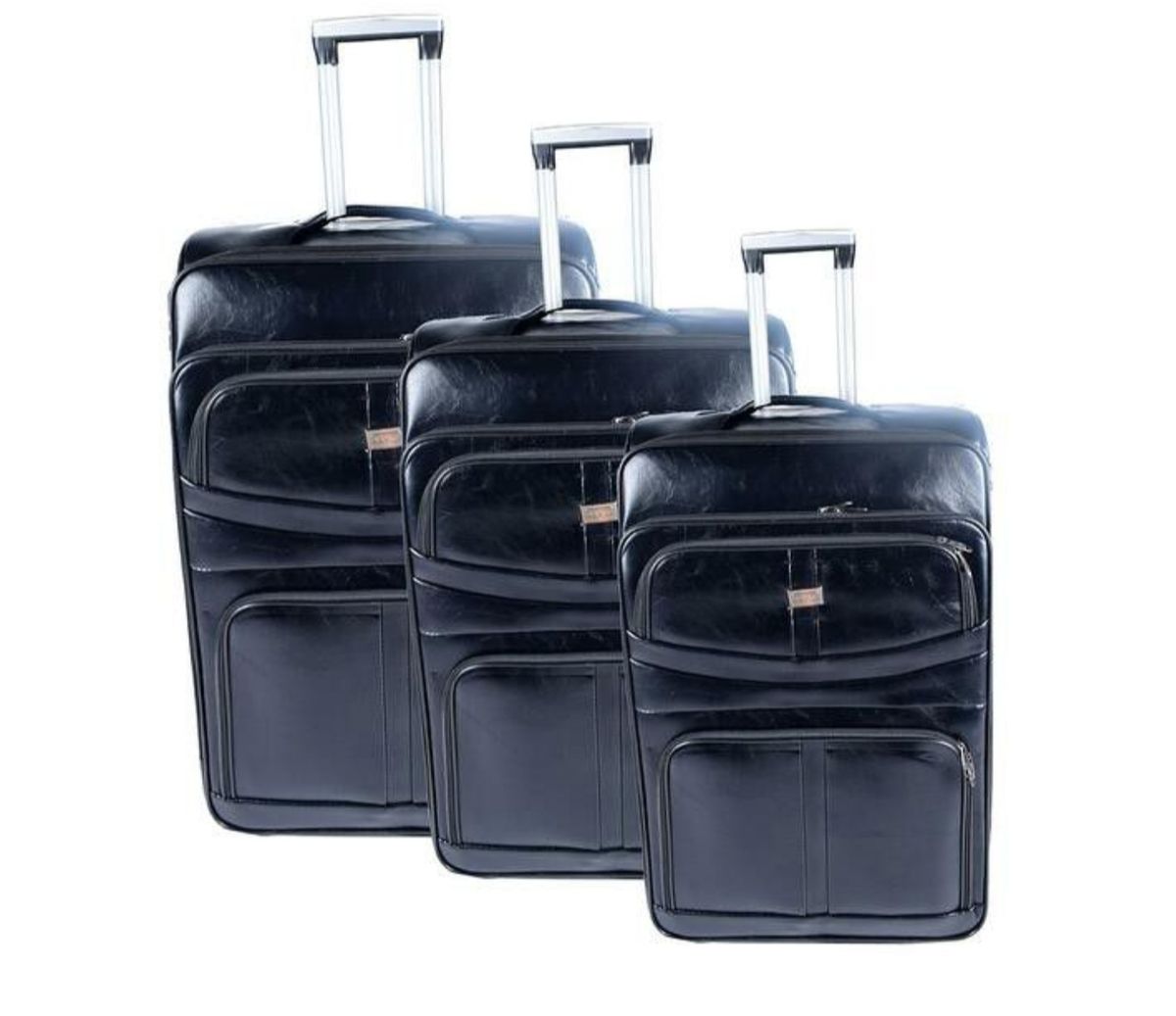 Stylish Luggage Bag Set of 3 PU Leather Travel Suitcases - Black