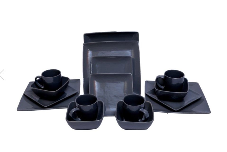 16-Piece Ceramic Porcelain Dinnerware Set - Black