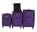 3-Piece Purple Fabric Spinner Luggage Set with Black Tote Bag