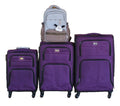 Purple 3-Piece Fabric Luggage Set with Spinner Wheels & Backpack