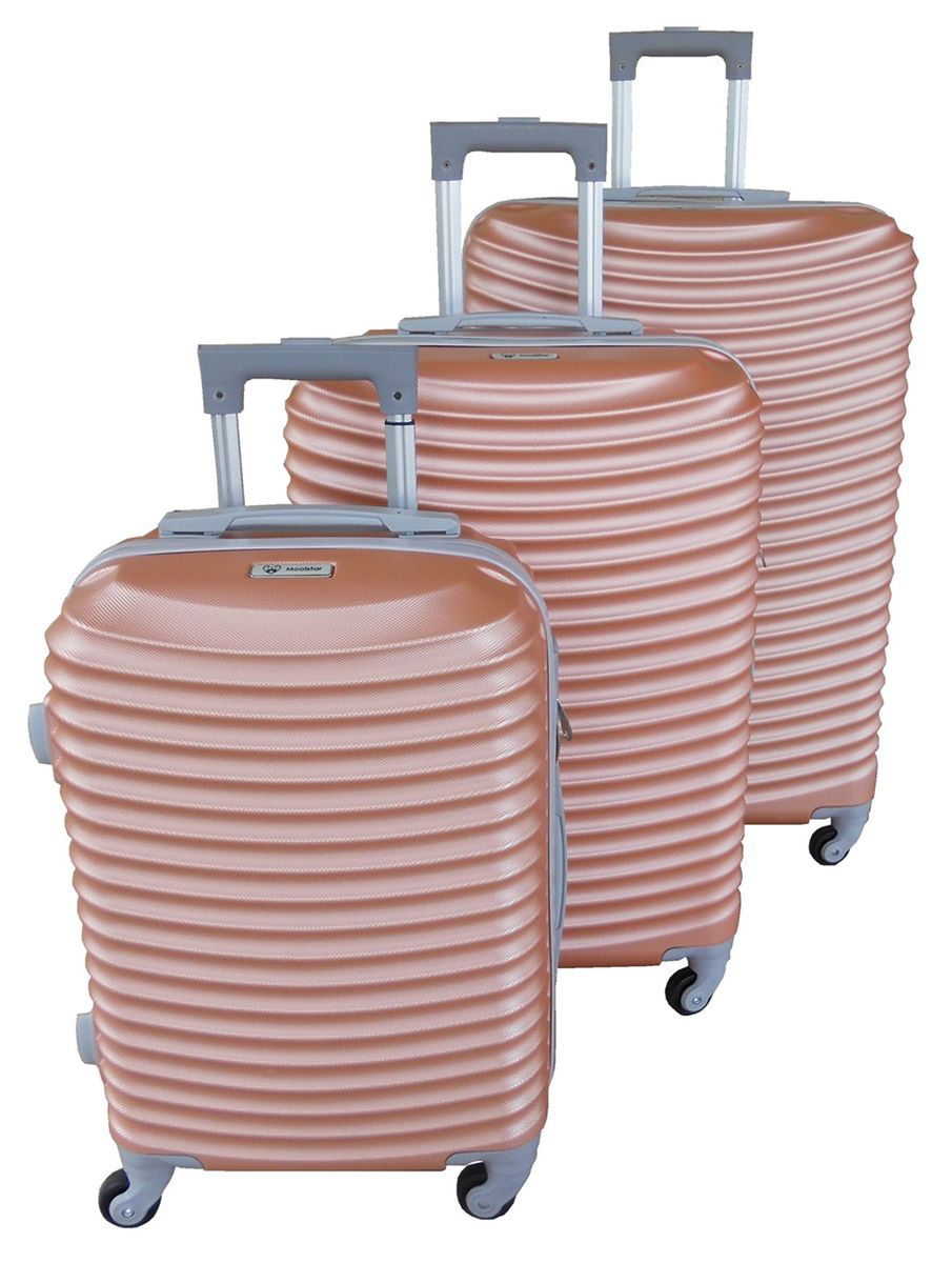 3 Piece Hard Outer Shell Lightweight Luggage Set - Rose Gold