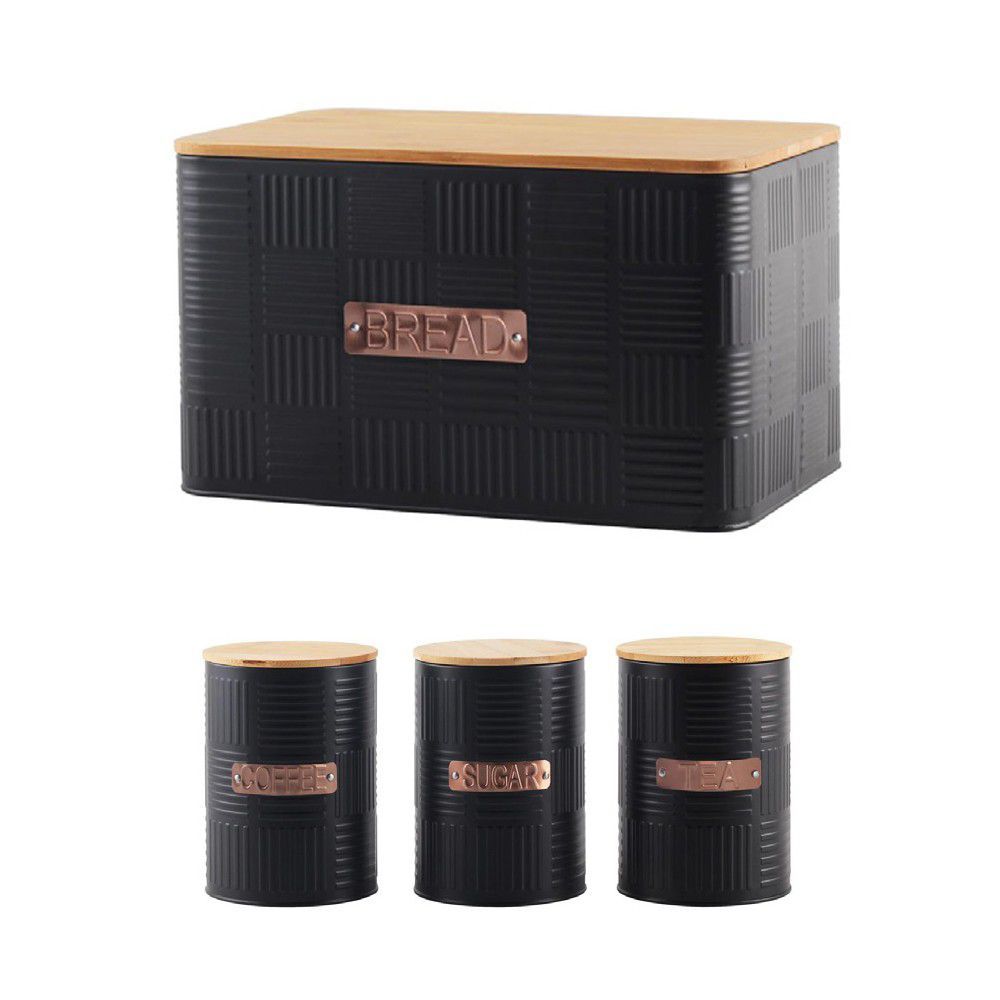 DH - Bamboo Lid Bread Bin And Canister Set - Combo - Black