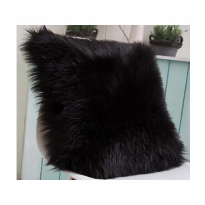 Faux Fur Square Cushion - Black