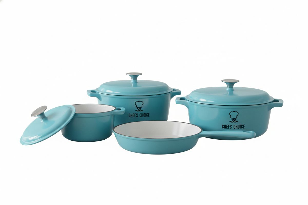 Chefs Choice 7 Piece Cast Iron Dutch Oven Cookware Set - Blue