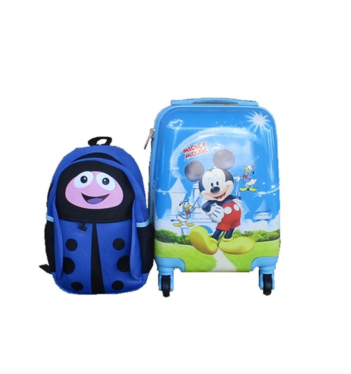 Disney Mickey Mouse Kids Suitcase & Blue Ladybug Backpack Set -Travel Combo