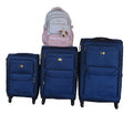 3-Piece Navy Fabric Spinner Luggage Set with Lavender and Pink Backpack