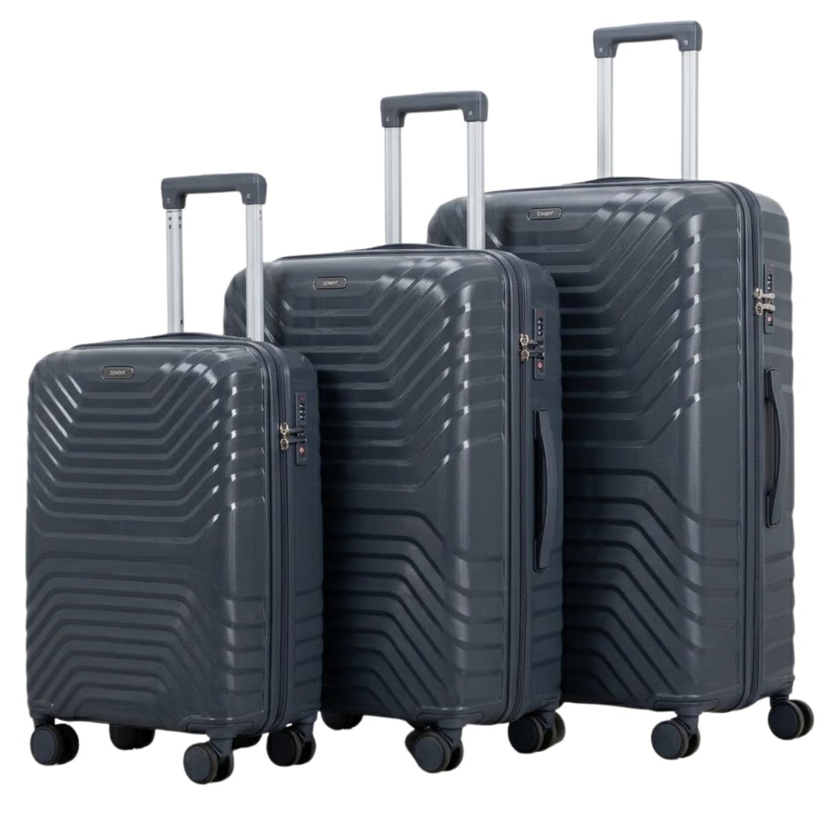 SMTE - Xpart 3 Piece Polypropylene Suitcase Set 8 Wheel - Grey