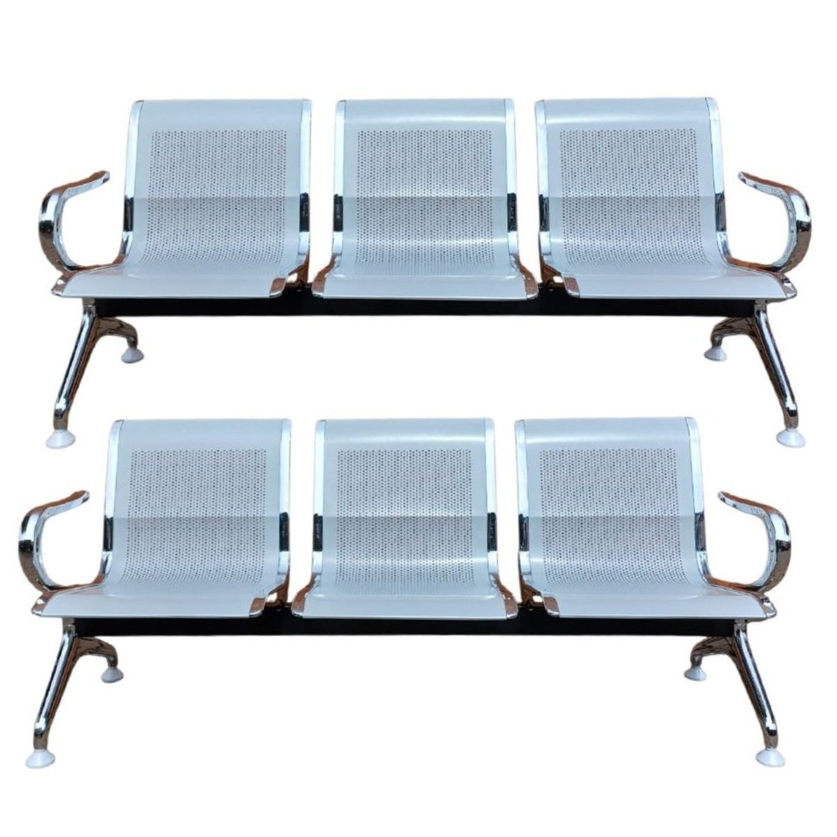 SMTE - S-503 Steel Office Waiting Bench Chair 3 Seater - Silver - Set Of 2