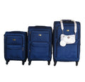 3-Piece Navy Fabric Spinner Luggage Set with White Crossbody Bag