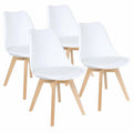 Padded Seat Wooden Leg Dining Chairs - Pack of Four - White Colour