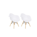Arm Chair/Wood Leg - Set of 2 - Black/Natural Wood - White