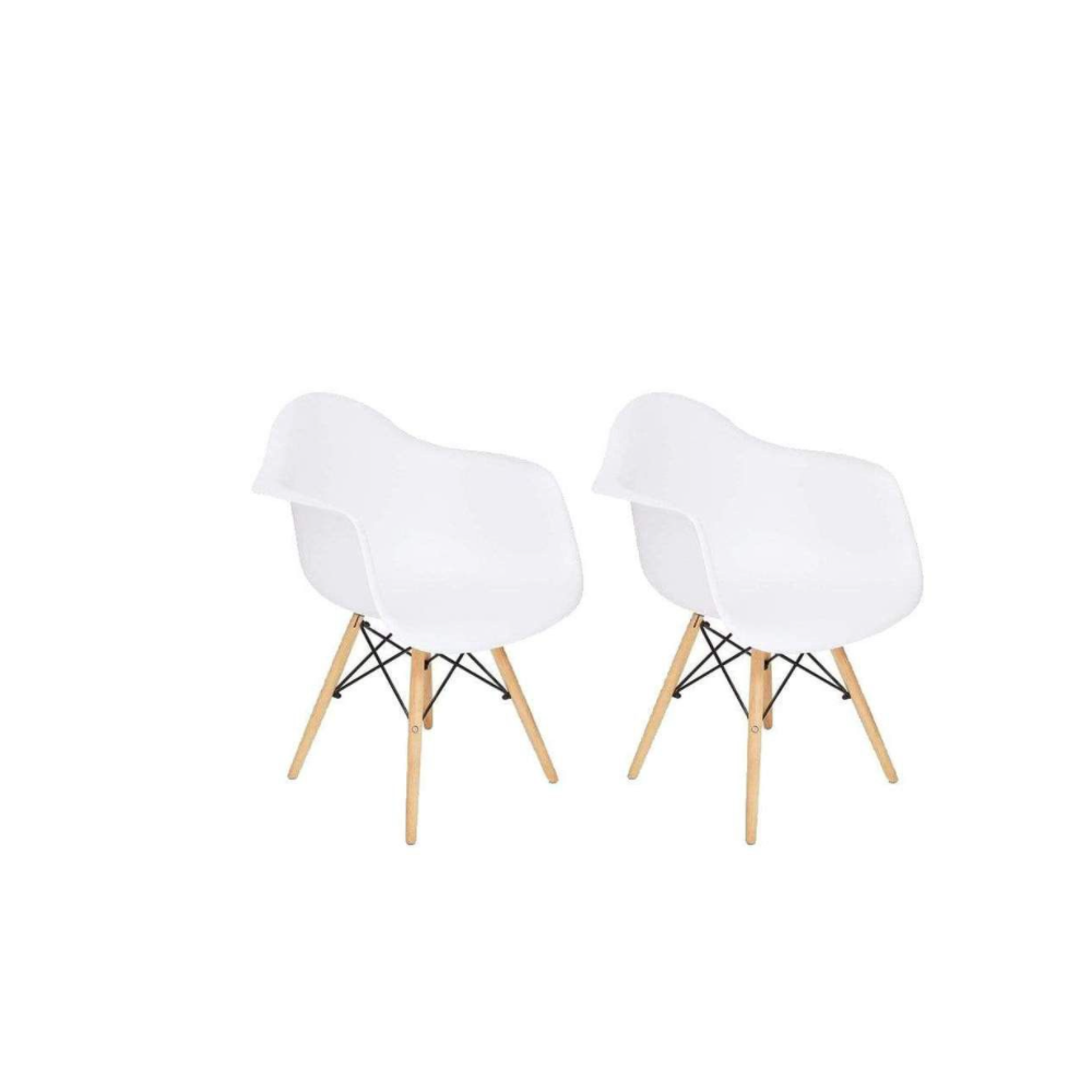 Arm Chair/Wood Leg - Set of 2 - Black/Natural Wood - White