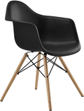 Mid Century Modern Molded Arm Chair with Wooden Legs - Black